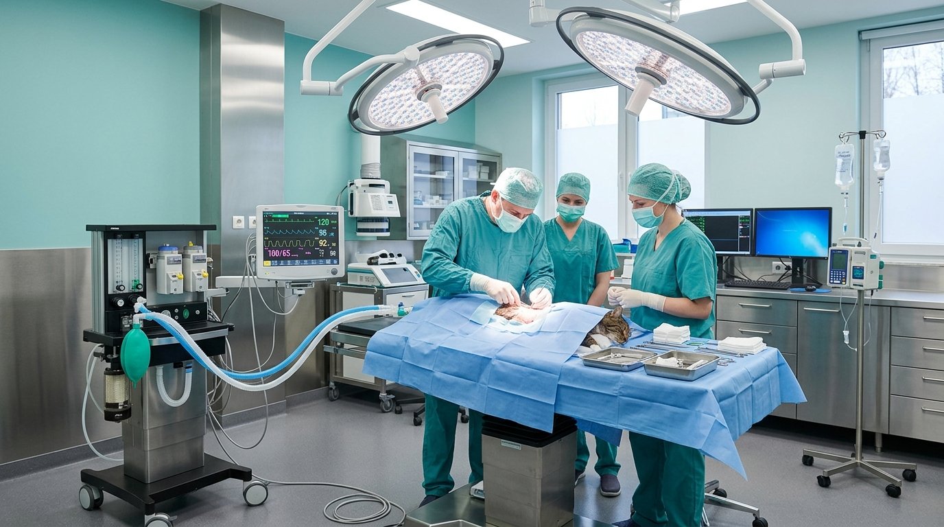 Modern surgical suite with multi-parameter monitoring equipment